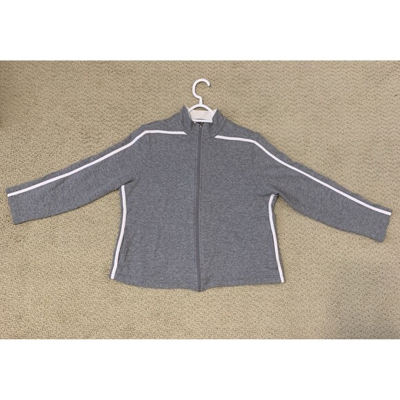 Rafaella Petites Activewear Jacket Size Large Full Zip Heather Gray White Trim - Picture 5 of 11